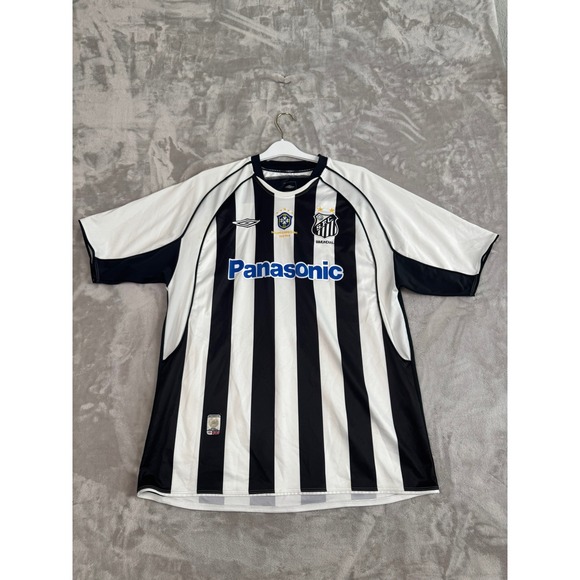Santos‎ FC Soccer Jersey Umbro Panasonic No Name Mens Size XL Black White